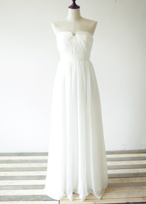 Ivory Folded Chiffon Long Beach Wedding Dress
